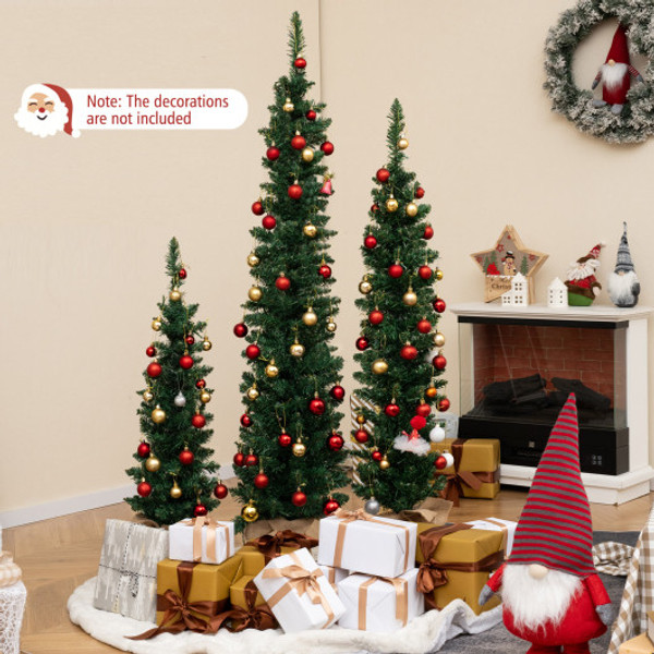 Set Of 3 Pre Lit Artificial Christmas Trees With 415 Green Branch Tips Cm25003Us By Cw