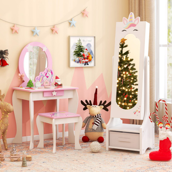 Kids Princess Vanity Table And Stool Set With Jewelry Cabinet And Mirror Drawer Pink Hy10318Pi Hw66654Pi By Cw