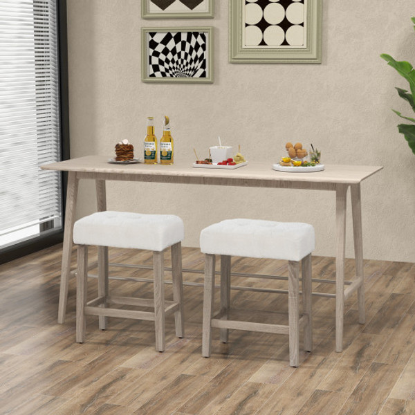 Modern Counter Height Bar Stools Set Of 2 With Rubber Wood Legs Beige Jv12048Wh By Cw