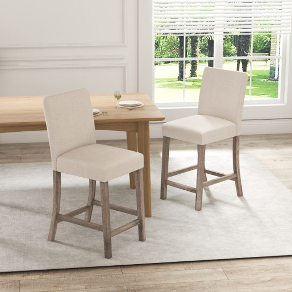 Counter Height Bar Stools Set Of 2 With Back And Footrest Beige Jv12046Be By Cw