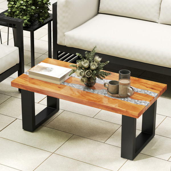 Teak Wood Patio Table With River Feel Epoxy Tabletop Jv11846 By Cw