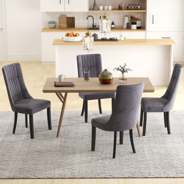 Channel Tufted Dining Chairs Set Of 2 Upholstered Kitchen Side Chairs With High Backrest Gray Kc57172Gr By Cw