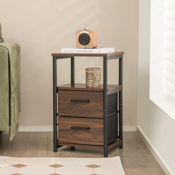 Bedside Table Set Of 2 With Removable Fabric Drawers And Metal Frame Walnut Jv10799Wt 2 By Cw