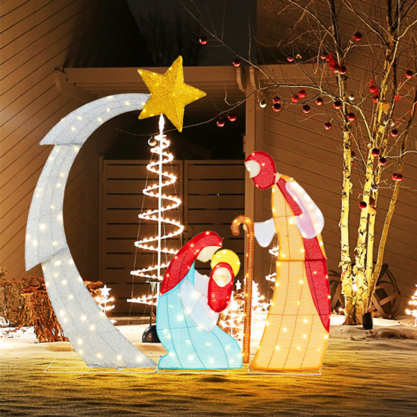 5 Ft Christmas Nativity Set Pre Lit Nativity Scene With 140 Warm White Led Lights Cm24726Us By Cw