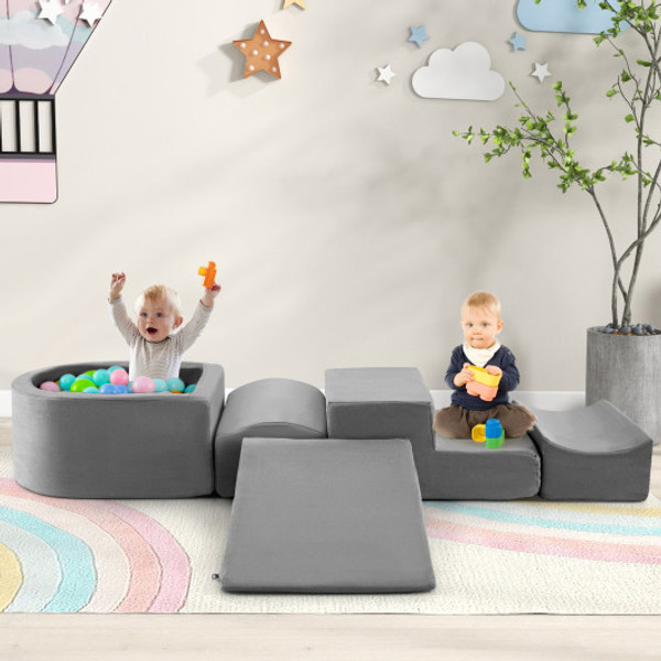 5 Piece Climb And Crawl Playset With Ball Pit For Kids Gray Tp10267Gr By Cw