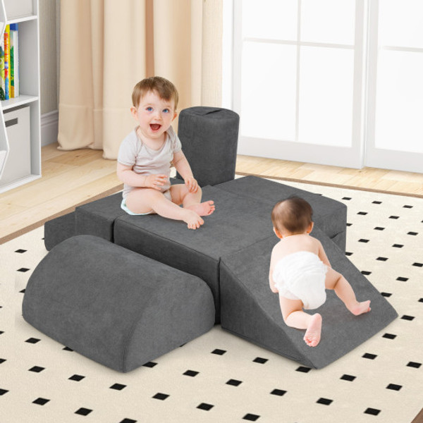 6 Piece Baby Climbing Blocks With 30D High Density Foam And Carrying Handles Gray Hv10615Gr By Cw