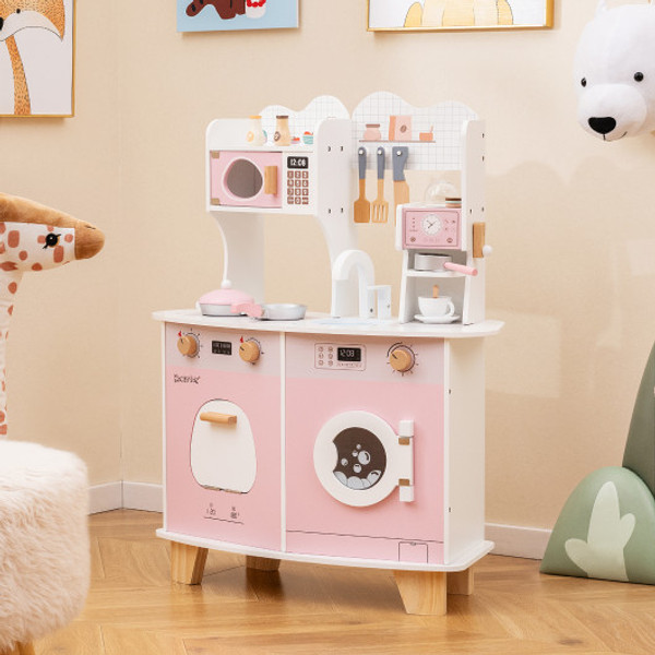 Wooden Kids Kitchen Playset With Coffee Maker For Kids Pink Tm10120Pi By Cw