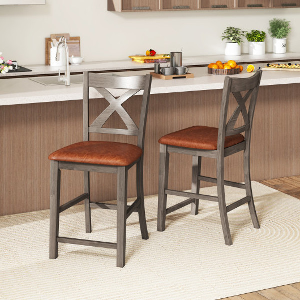 Bar Stools Set Of 2 With Cross Back And Faux Leather Upholstered Seat Gray Jv12242Gr By Cw