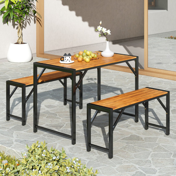 3 Pieces Patio Dining Set With Picnic Table And 2 Benches For 4 People Hw72991 By Cw