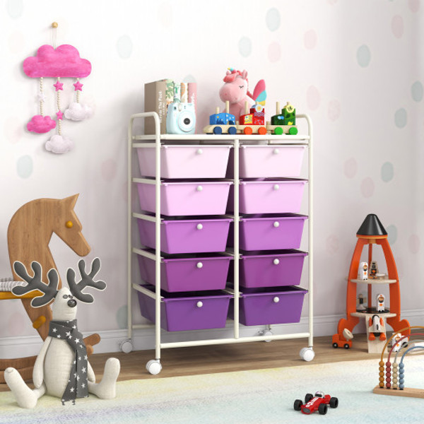 10 Drawer Rolling Storage Cart Purple Jv11073Pu By Cw