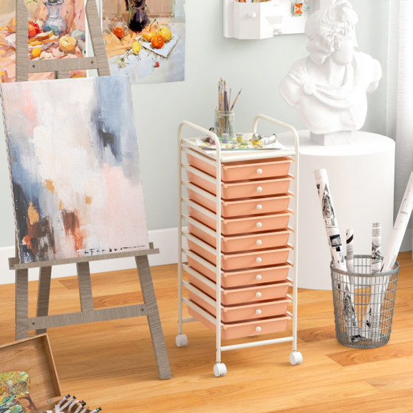 10 Drawer Rolling Storage Cart Organizer With 4 Universal Casters Cherry Hw52045Pf By Cw