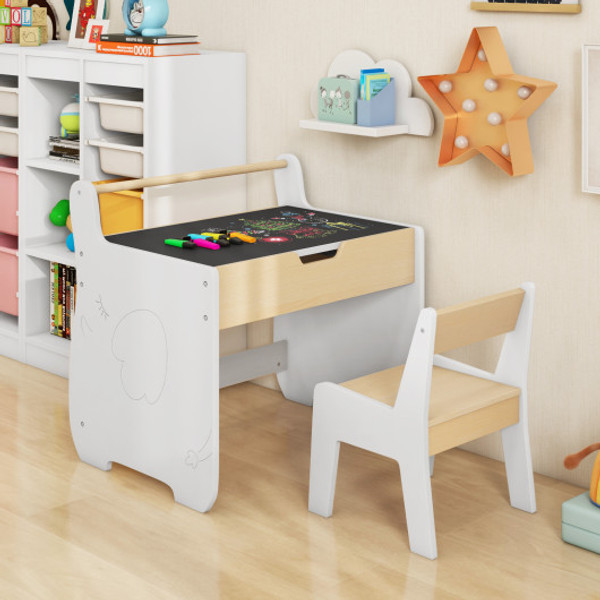 Kids Table And Chair Set With 2 In 1 Detachable Tabletop And Storage White Hy10280Wh By Cw