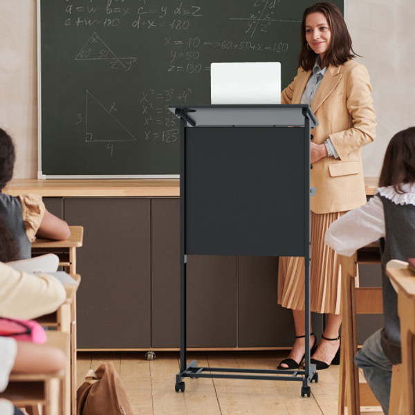 3 Position Height Adjustable Lectern Table With Tilted Tabletop Black Jv11967Bk By Cw