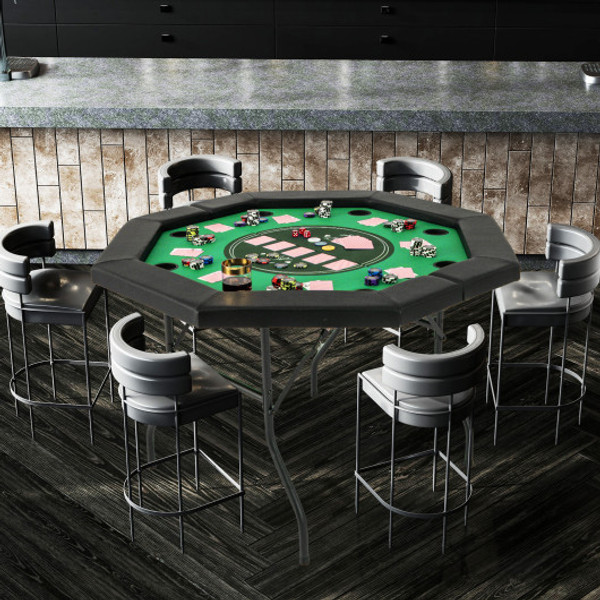 48 Inches Foldable Poker Table With Padded Rails And Cup Holders Green Np12057Gn By Cw