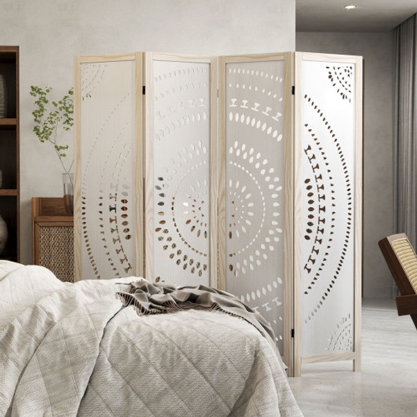 66 Inch Boho 4 Panel Room Divider Privacy Screen With Carved Pattern Jv12004 By Cw