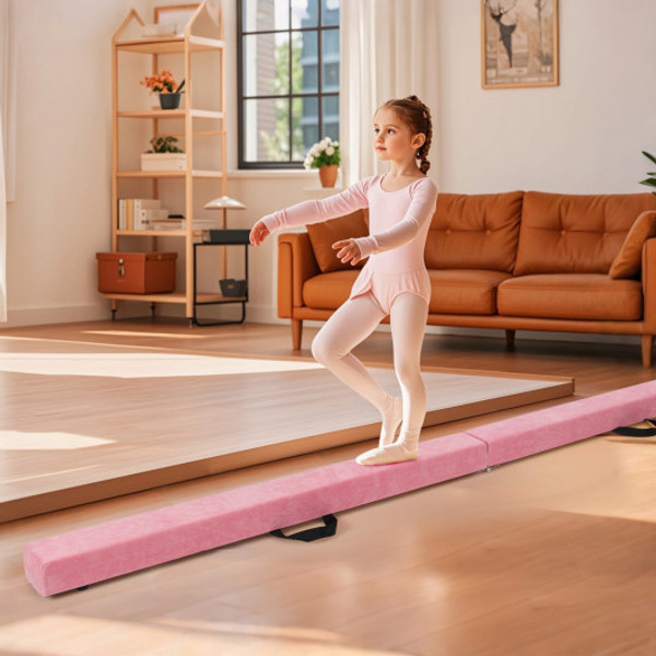 Folding Balance Beam With Solid Wood Base And Anti Slip Bottom Light Pink Fh10129Fs By Cw