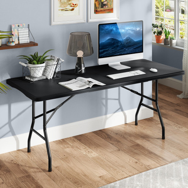 6 Ft Portable Folding Table 350 Lbs Fold In Half Table With Hdpe Tabletop Black Np11983Dk By Cw