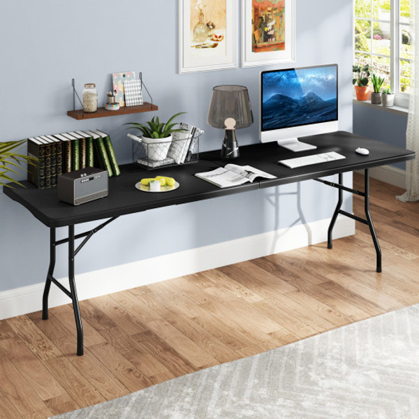 8 Ft Portable Folding Table 350 Lbs Fold In Half Table With Hdpe Tabletop Black Np11984Dk By Cw
