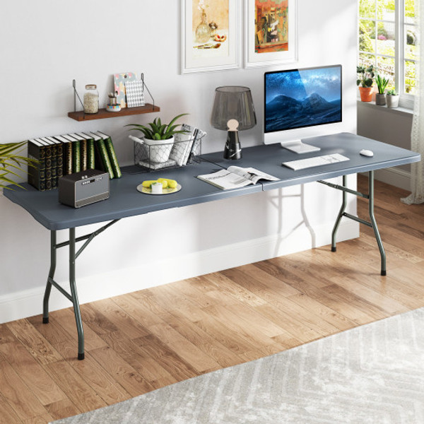 8 Ft Portable Folding Table 350 Lbs Fold In Half Table With Hdpe Tabletop Gray Np11984Gr By Cw
