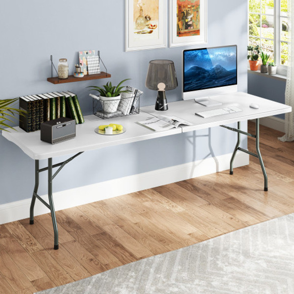 8 Ft Portable Folding Table 350 Lbs Fold In Half Table With Hdpe Tabletop White Np11984Wh By Cw