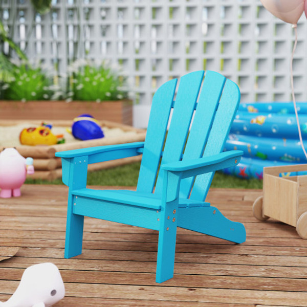 All Weather Hdpe Kid S Adirondack Chair With With High Backrest And Armrests Turquoise Np11919Tu By Cw