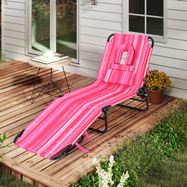 Beach Chaise Lounge Chair With Face Hole And Removable Pillow Hot Pink Np10947Fs By Cw