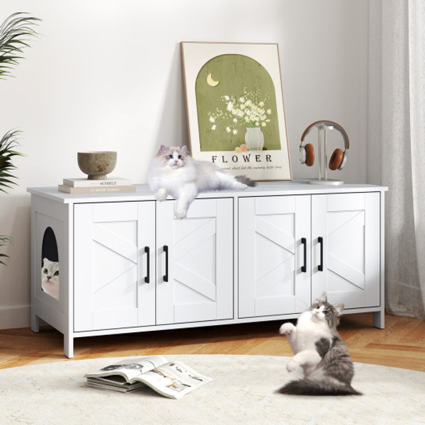 Cat Litter Box Enclosure For 2 Cats Modern Kitty Litter Box Furniture Hidden White Pv10245Wh By Cw