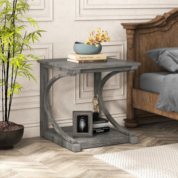 C Shaped 24 Inch 2 Tier Square End Table Sofa Side Table Grey Hv10667Gr By Cw