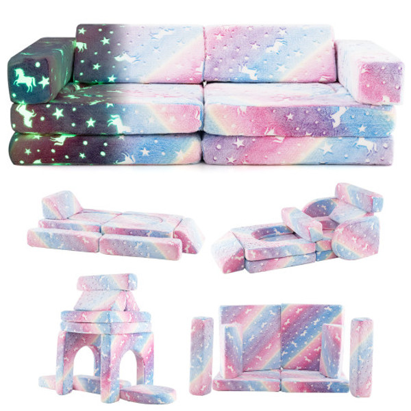 10 Pieces Modular Kids Play Couch Sectional Sofa Glow In The Dark Multicolor Hv10580Cl By Cw