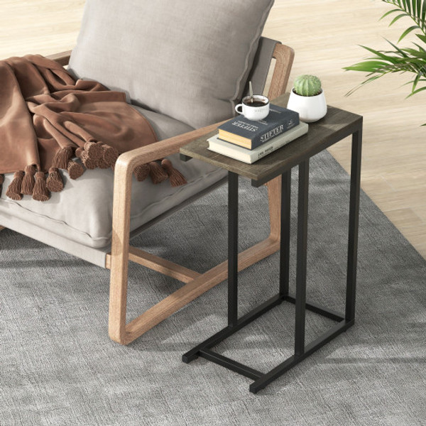 C Shaped Side Table With Heavy Duty Metal Frame Oak Jv11982Oa By Cw