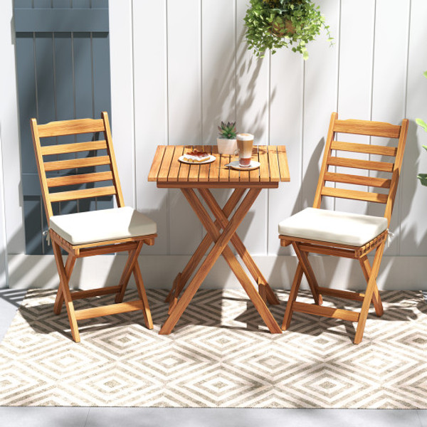 Folding Chair Table Set With Soft Seat Cushions And Table White Hw73120Wh By Cw
