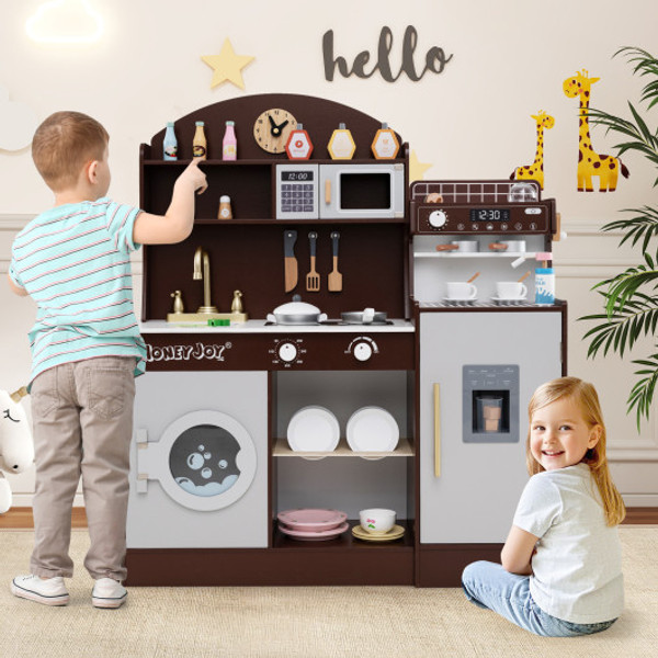 Kids Kitchen Set Wooden With Coffee Makers And Accessories Coffee Tm10119Cf By Cw