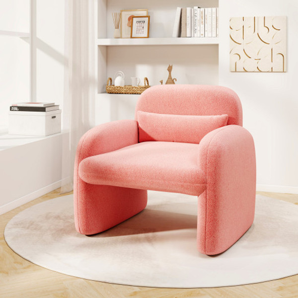 Modern Accent Chair With Waist Pillow And Armrests For Living Room Bedroom Pink Hv10688Pi By Cw