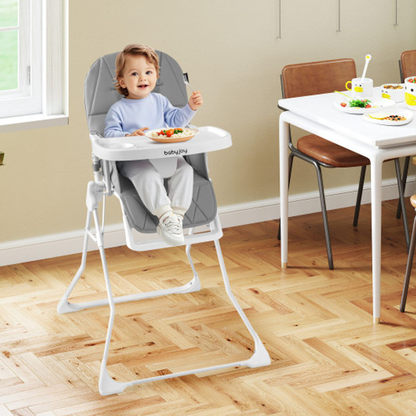 Easy Clean Compact Highchair With Removable Adjustable Tray And Pu Seat Cushion Gray Ad10078Hs By Cw