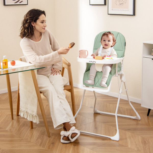 Easy Clean Compact Highchair With Removable Adjustable Tray And Pu Seat Cushion Green Ad10078Gn By Cw