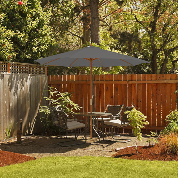 10 Feet Patio Umbrella With 8 Wooden Ribs And 3 Adjustable Heights Gray Np10752Gr By Cw
