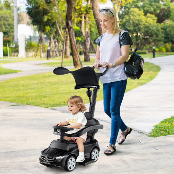 3 In 1 Ride On Push Car Mercedes Benz Licensed Sliding Car With Canopy Black Tq10365Dk By Cw