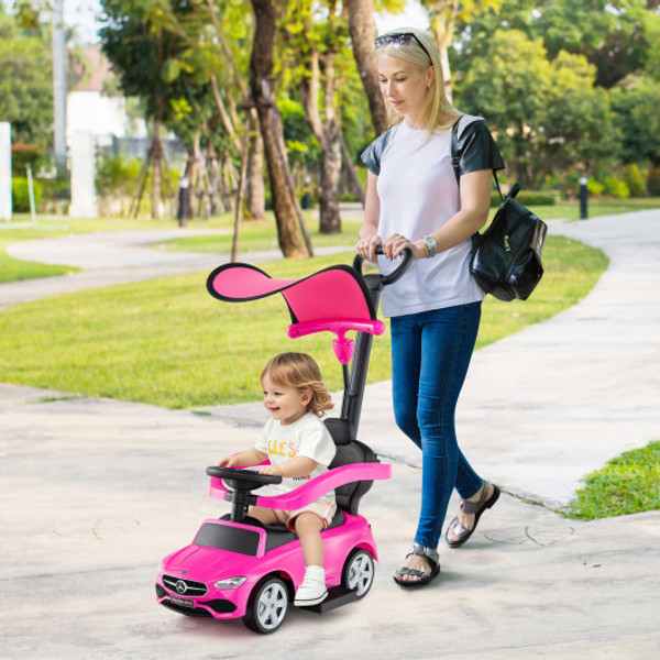 3 In 1 Ride On Push Car Mercedes Benz Licensed Sliding Car With Canopy Pink Tq10365Pi By Cw