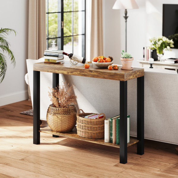 2 Tier Home Bar Table With Open Shelves And Storage For Home Kitchen Living Room Pub Rustic Brown Jv12461Bn By Cw