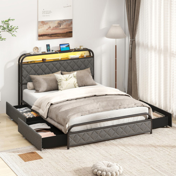 Twin Full Queen Size Bed Frame With Led Lights And Charging Station Full Size Hu10931Dk F By Cw