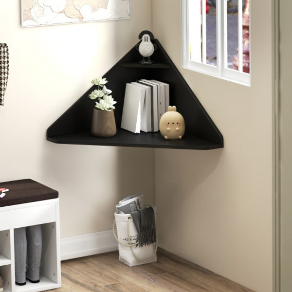 Floating Triangular Corner Computer Desk With Storage Shelf Black Cb10850Bk By Cw