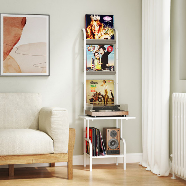 5 Tier Record Player Stand With Vinyl Display Shelf And Record Holder White Jz10288Wh By Cw