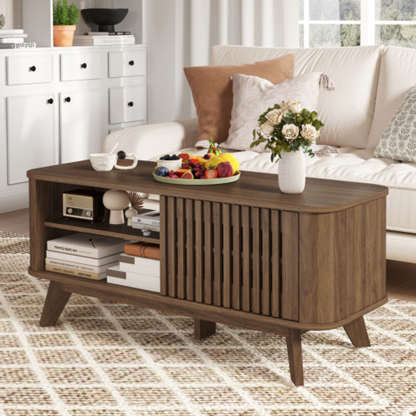 Rectangular Coffee Table With Storage And Adjustable Shelves Walnut Hv10706Wn By Cw