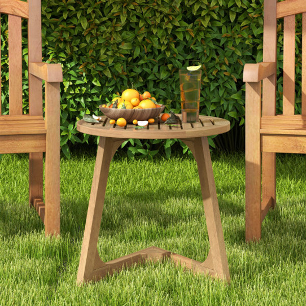 Teak Wood Side Table Round Sofa End Table With Slatted Tabletop Jv12548 By Cw