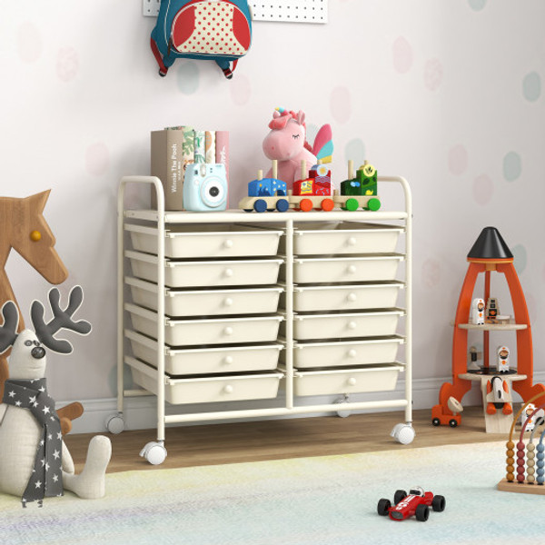 12 Drawers Rolling Storage Cart For Home And Office White Jv12580Wh By Cw