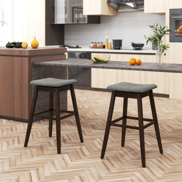 Swivel Bar Stools Set Of 2 With Footrest And Rubber Wood Legs Brown Jv12598Ca By Cw