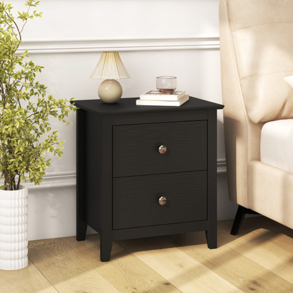 Modern Nightstand With 2 Drawers For Small Spaces Black Hu10822Bk By Cw