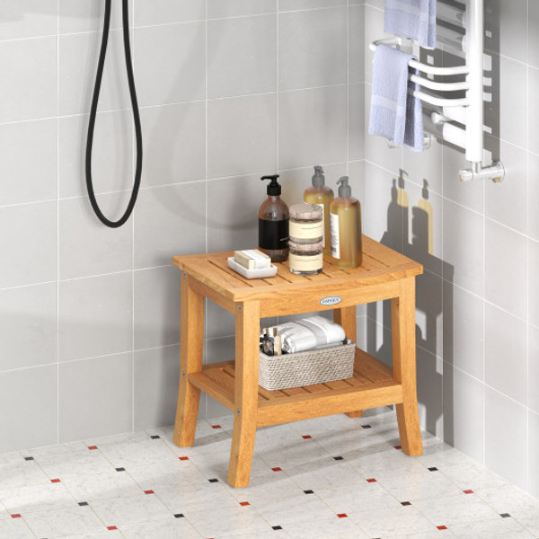 20 Inches Non Slip Shower Bench With Storage Shelf And Curved Top Jv12442 By Cw