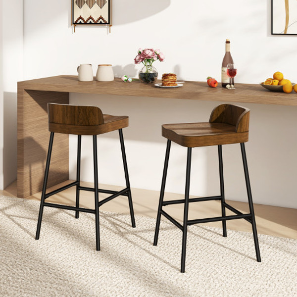 Industrial 24 5 Inches Bar Stool With Backrest And Saddle Seat Rustic Brown Jv10406Cf By Cw
