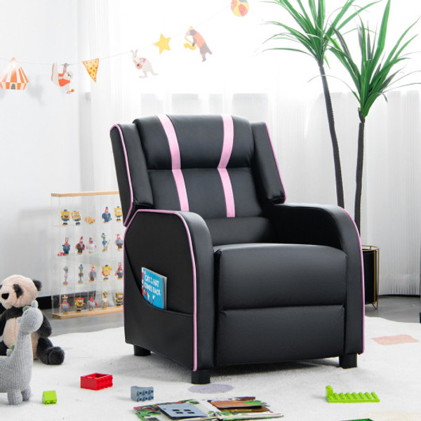Kids Recliner Chair With Side Pockets And Footrest Pink Hv10105Pi By Cw